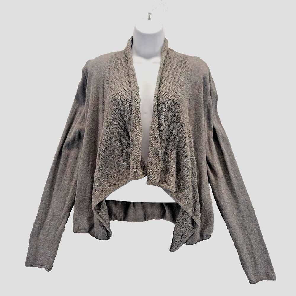 Converse One Star Women Sz L Gray Cropped Open Waterfall Cardigan Long Sleeve